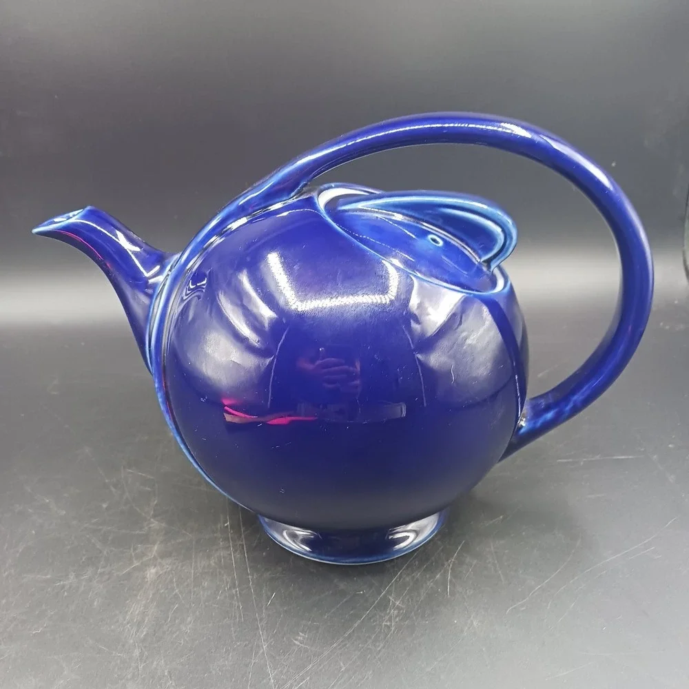 Hall Pottery TeaPot MCM Atomic Art Deco Airflow 6 Cup Cobalt Blue VTG Retro